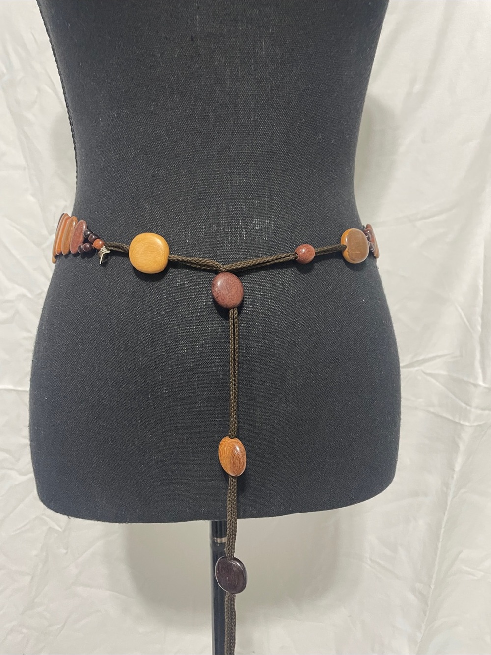 Unique bohemian-style wooden bead waist belt. Adjustable. Preowned- see string.